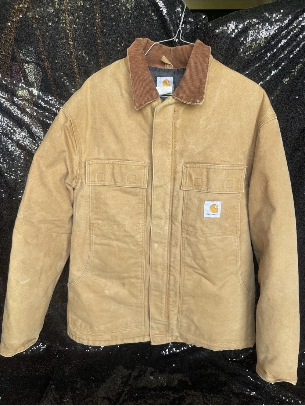 Carhartt Tan Duck Canvas Jacket with Brown Corduroy Collar